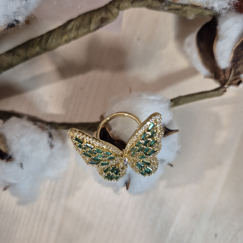 🦋🦋NEW🦋🦋 BEAUTIFUL!! Gold Plated Over Copper CZ Butterfly Adjustable Ring - Picture 5 of 12